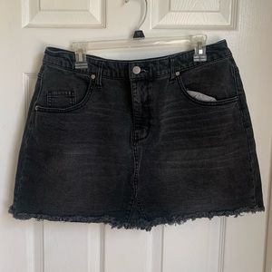 Black denim mini skirt